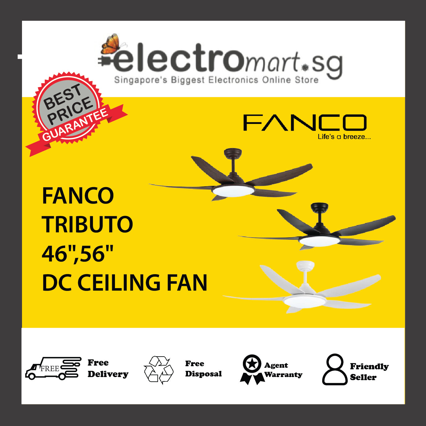 FANCO TRIBUTO 46",56" DC CEILING FAN