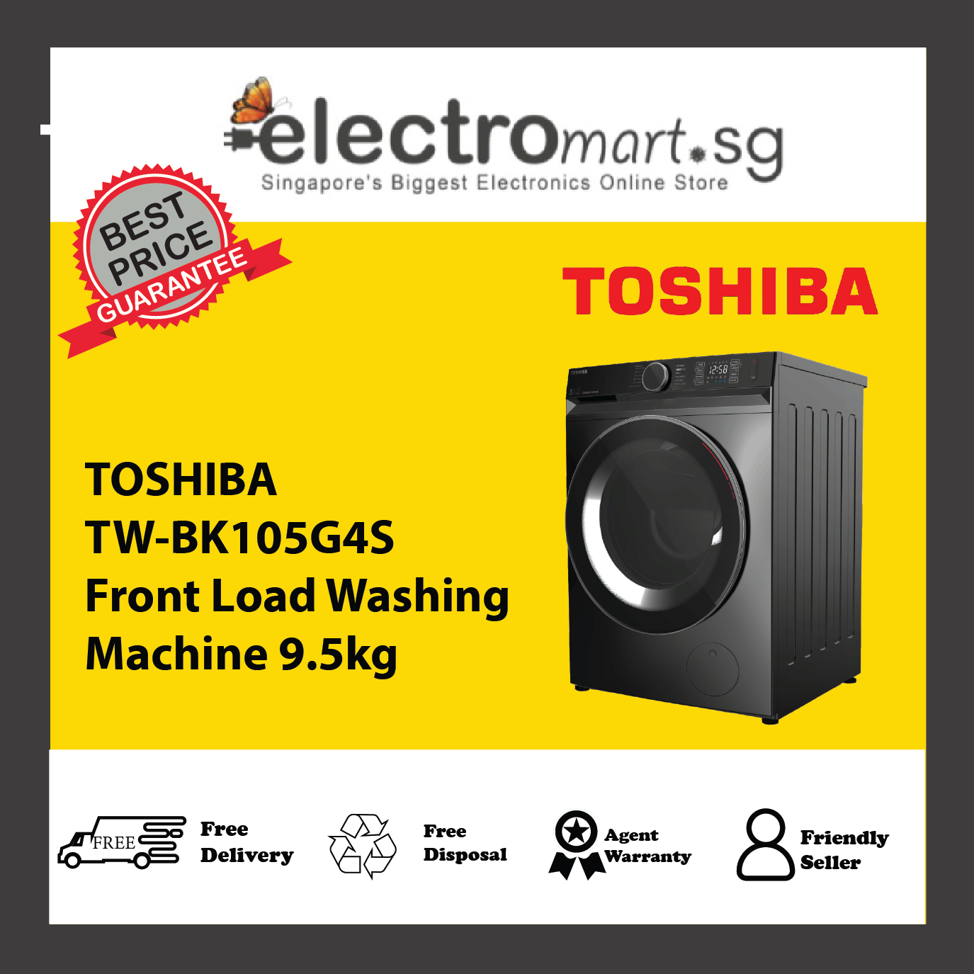 TOSHIBA TW-BK105G4S Front Load Washing Machine 9.5kg