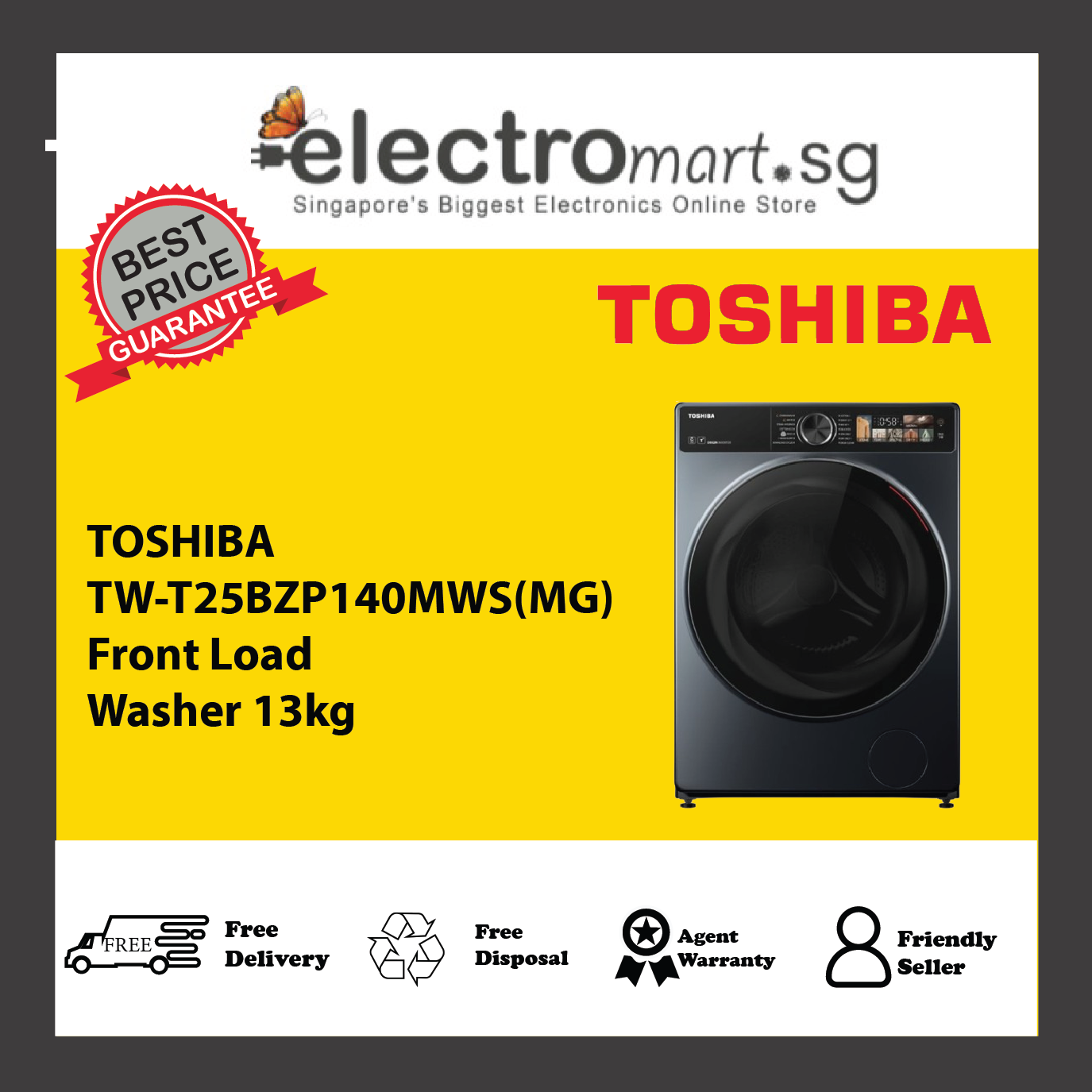 TOSHIBA TW-T25BZP140MWS(MG) Front Load Washer 13kg
