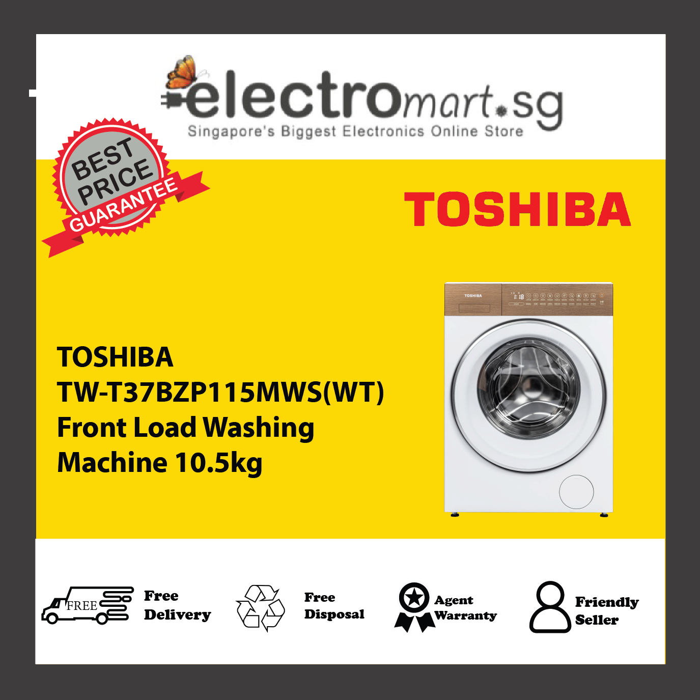 TOSHIBA TW-T37BZP115MWS(WT) Front Load Washing Machine 10.5kg