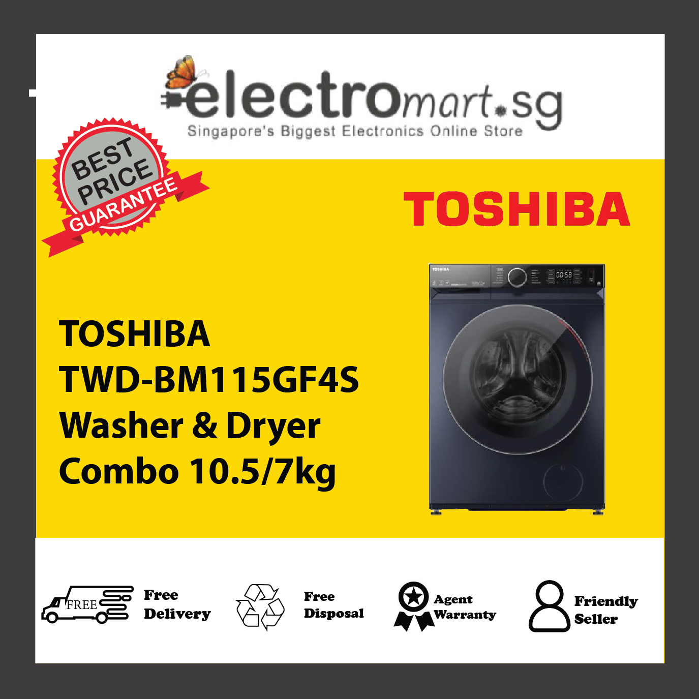TOSHIBA TWD-BM115GF4S Washer & Dryer  Combo 10.5/7kg