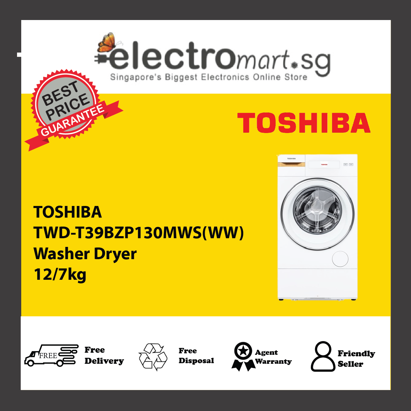 TOSHIBA TWD-T39BZP130MWS(WW) Washer Dryer 12/7kg