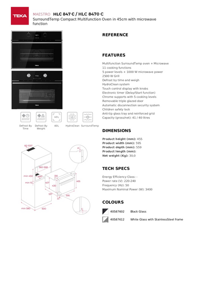 TEKA HLC 8470 C BK Build-In Microwave Oven 45cm