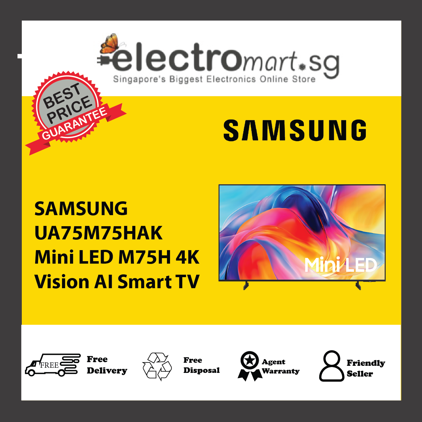 SAMSUNG UA75M75HAK Mini LED M75H 4K Vision AI Smart TV 75inch