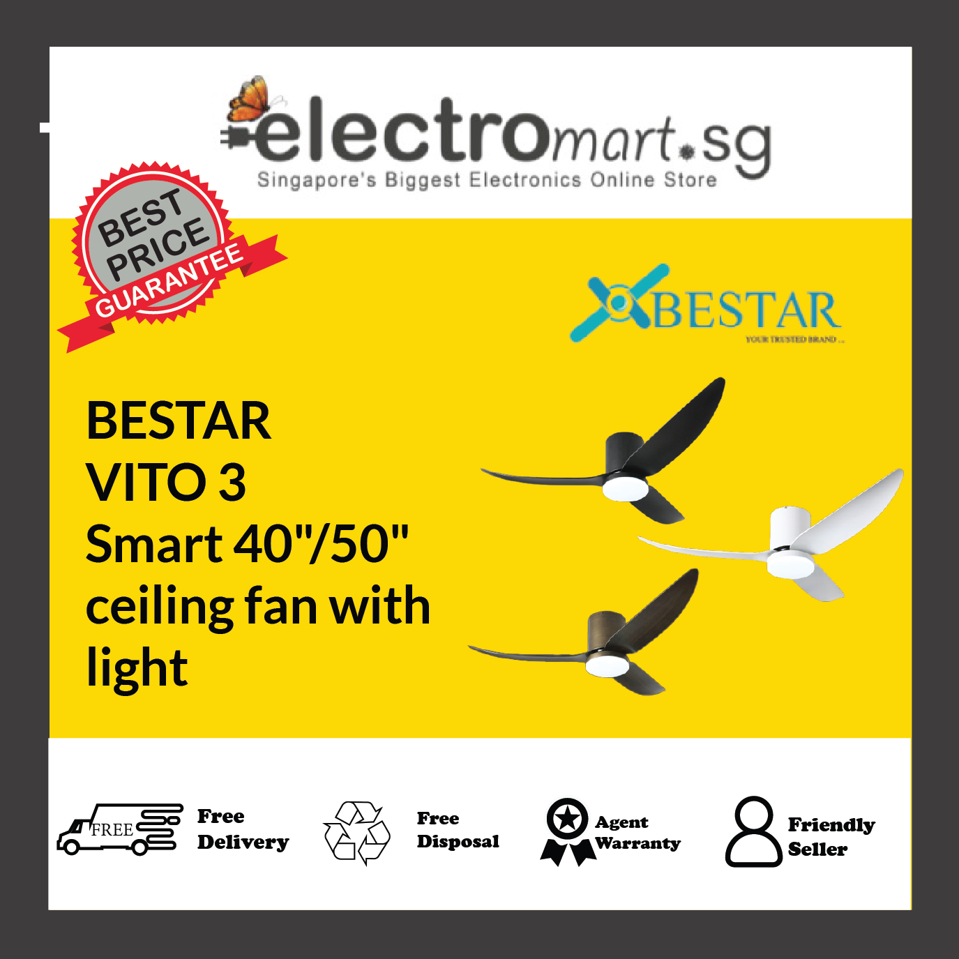 BESTAR VITO 3 40” /50” Ceiling Fan