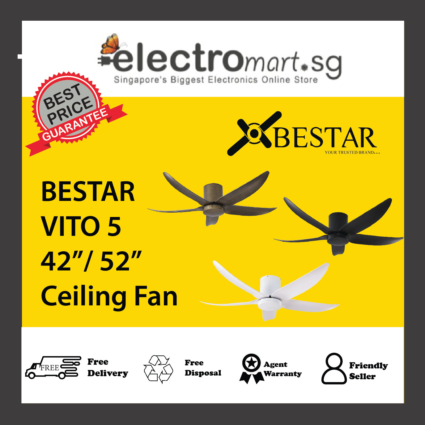 BESTAR VITO 5 42”/ 52” Ceiling Fan