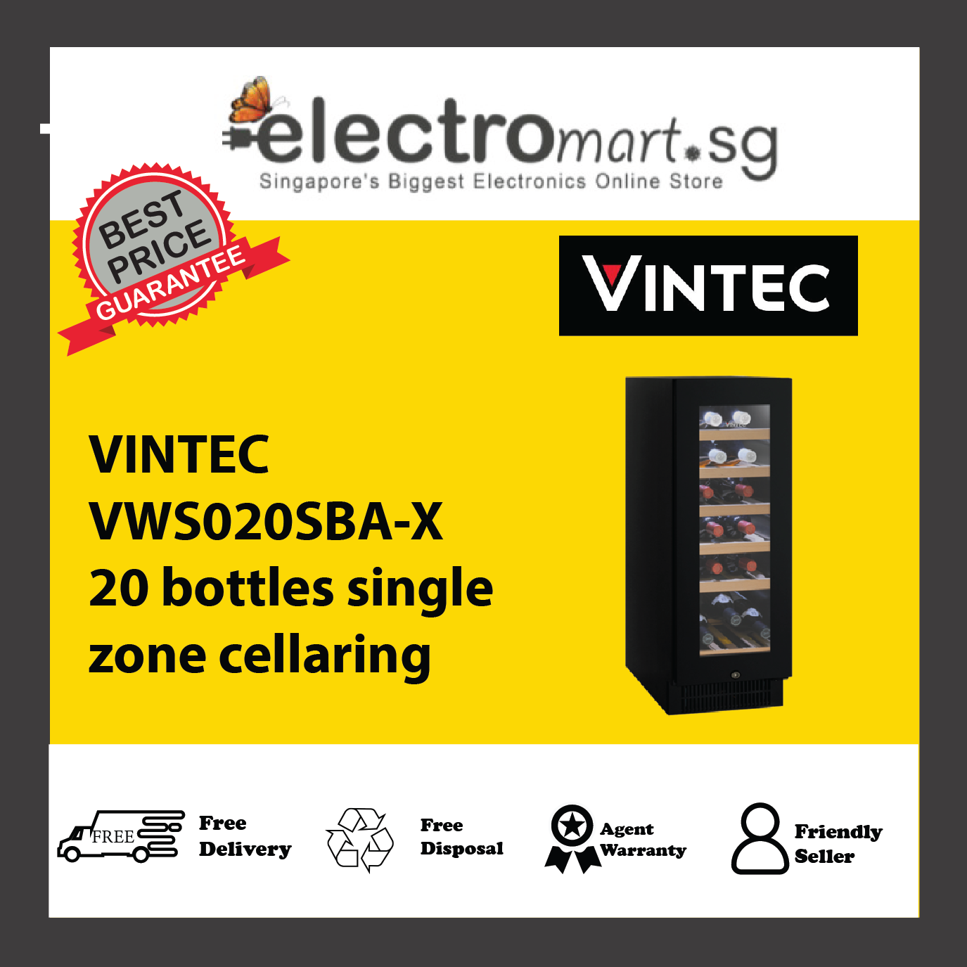 Vintec VWS020SBA-X 20 bottles single zone cellaring
