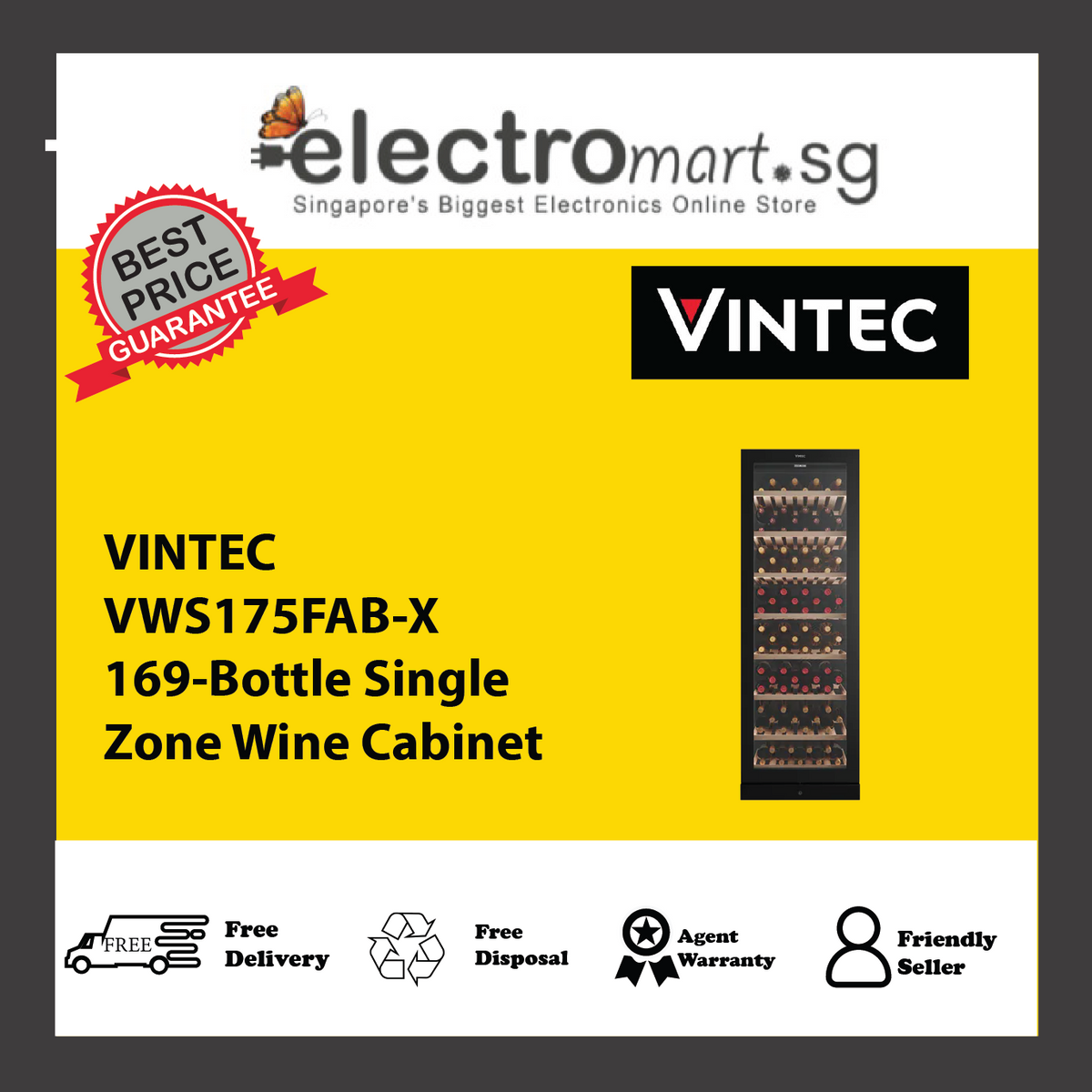 VINTEC VWS175FAB-X 169-Bottle Single Zone Wine Cabinet