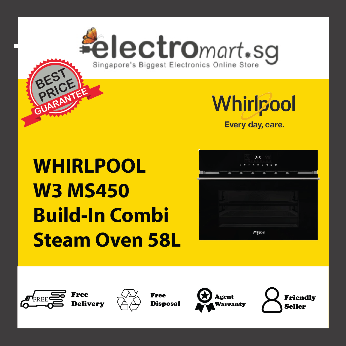 WHIRLPOOL W3 MS450 Build-In Combi Steam Oven 58L