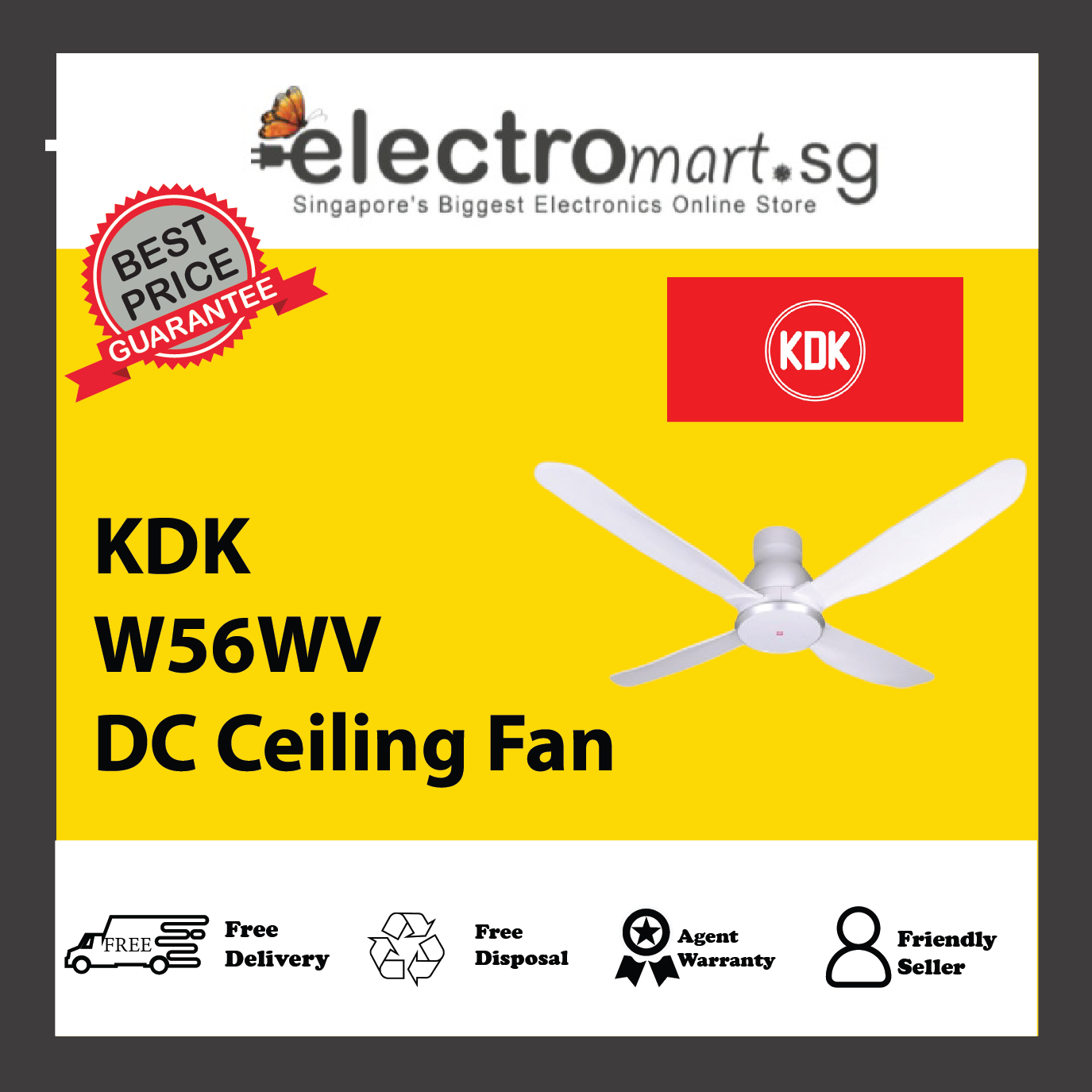 KDK W56WV 4-Blades Remote Control DC Ceiling Fan (140cm)
