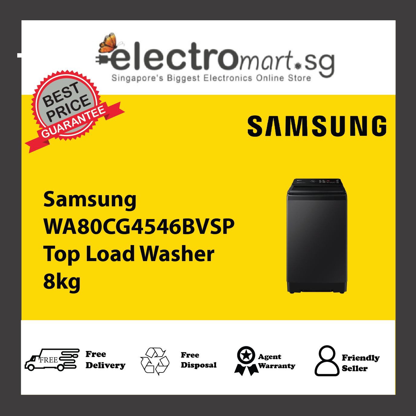 Samsung WA80CG4546BVSP Top Load Washer 8kg