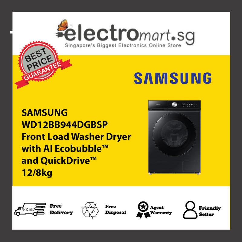 SAMSUNG WD12BB944DGBSP Front Load Washer Dryer  with AI Ecobubble™  and QuickDrive™ 12/8kg