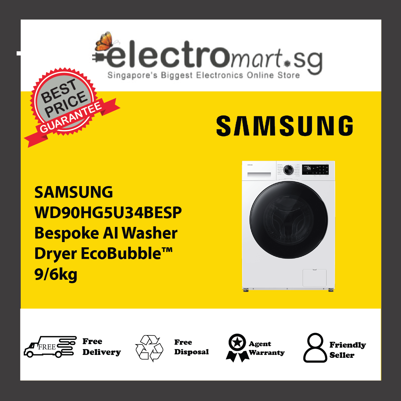 SAMSUNG WD90HG5U34BESP Bespoke AI Washer Dryer EcoBubble™ 9/6kg
