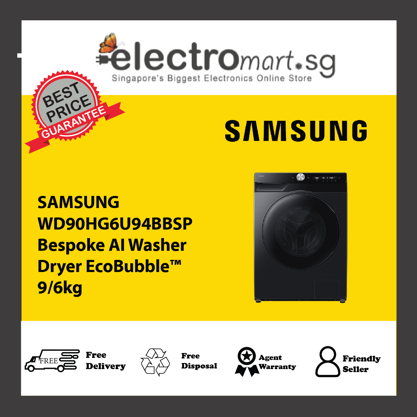 SAMSUNG WD90HG6U94BBSP Bespoke AI Washer Dryer EcoBubble™ 9/6kg