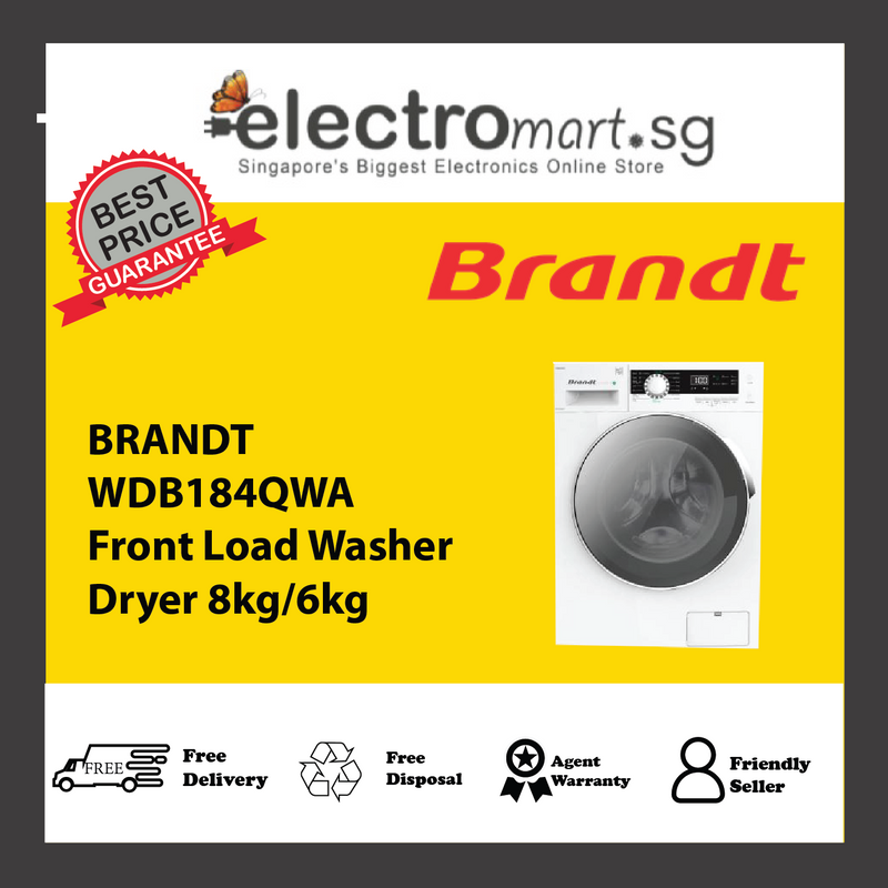 BRANDT WDB184QWA Front Load Washer  Dryer 8kg/6kg