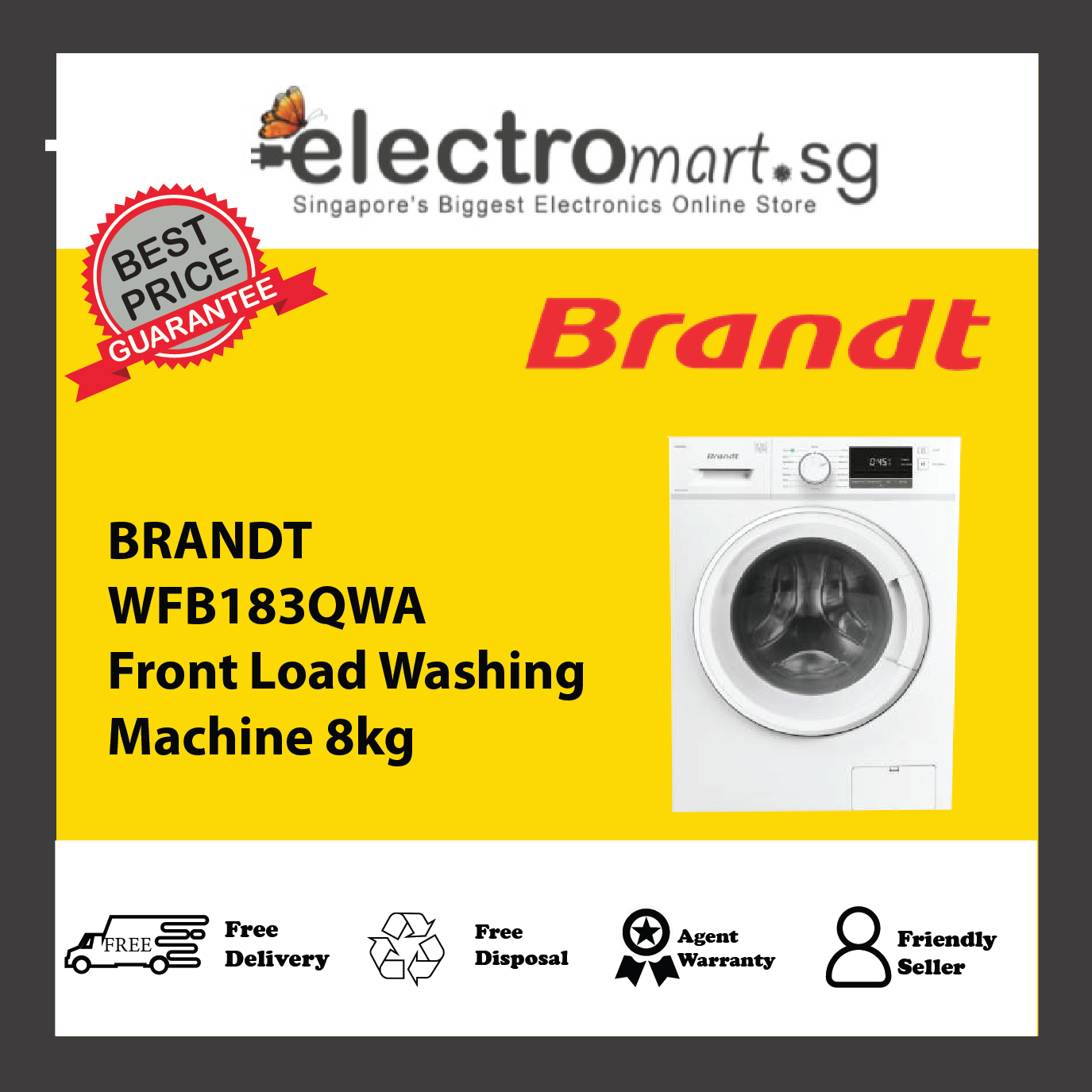 BRANDT WFB183QWA Front Load Washing  Machine 8kg