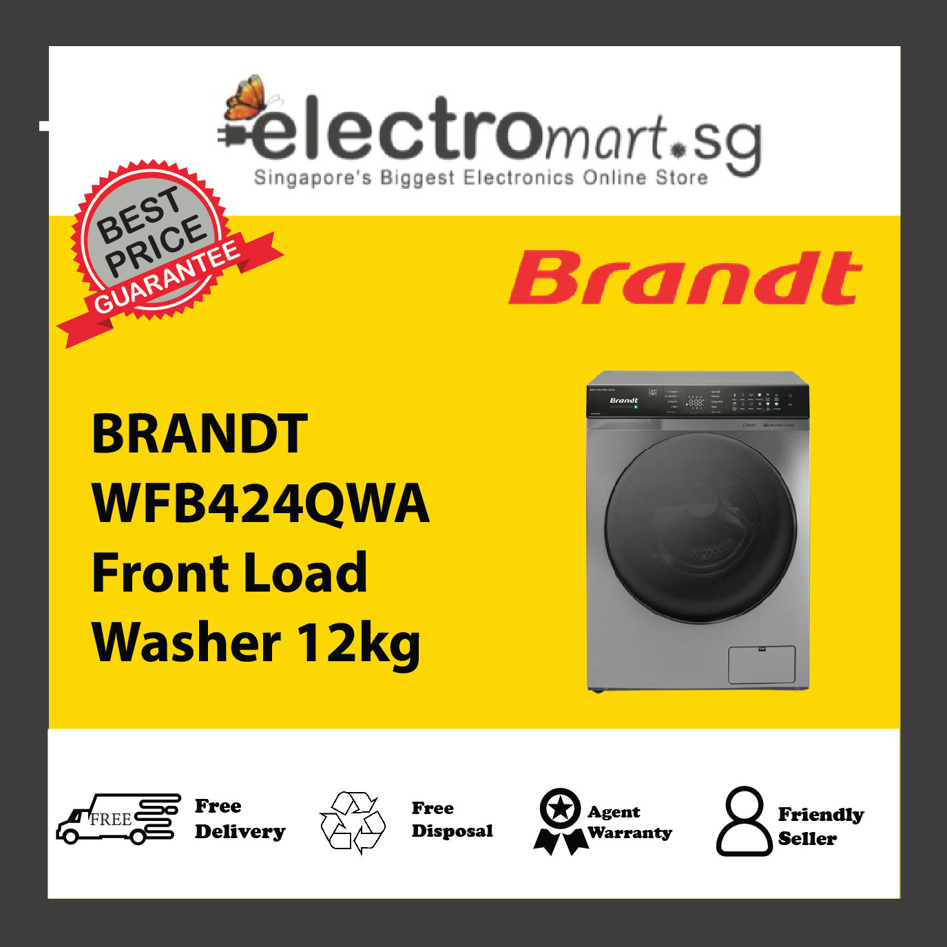 BRANDT WFB424QWA Front Load  Washer 12kg