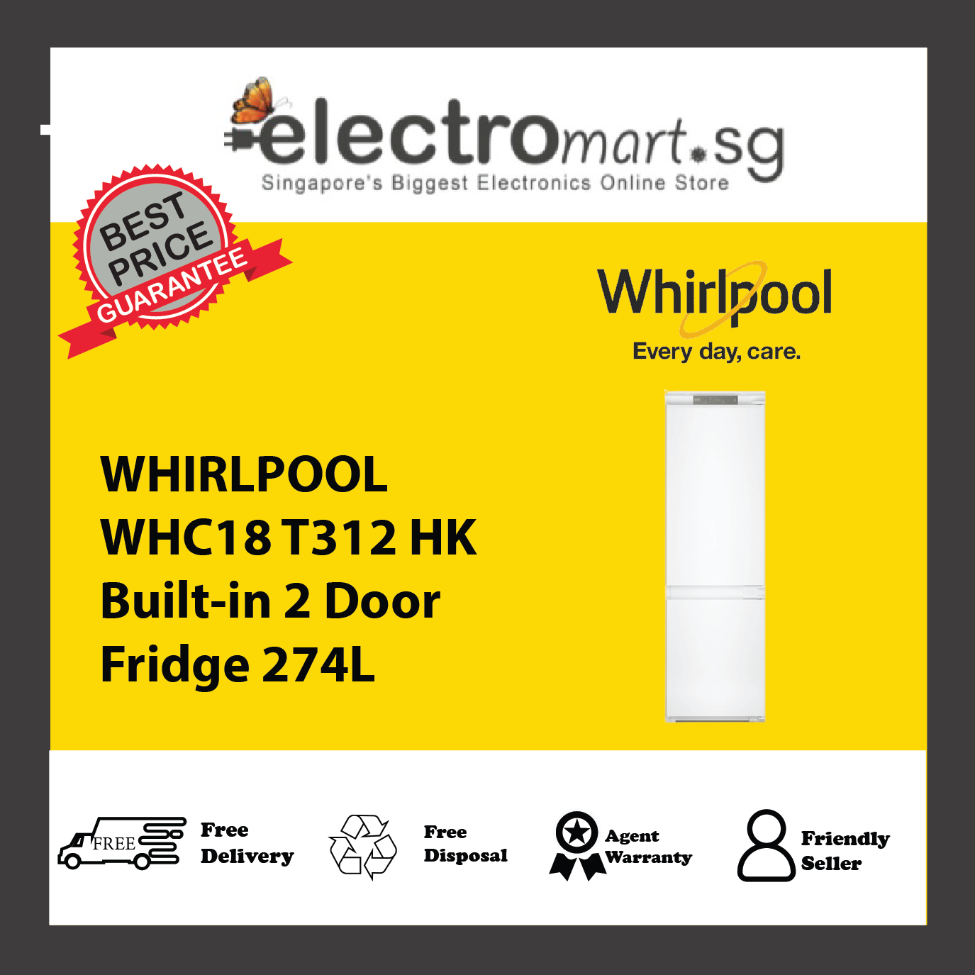 WHIRLPOOL WHC18 T312 HK Built-in 2 Door Fridge 274L