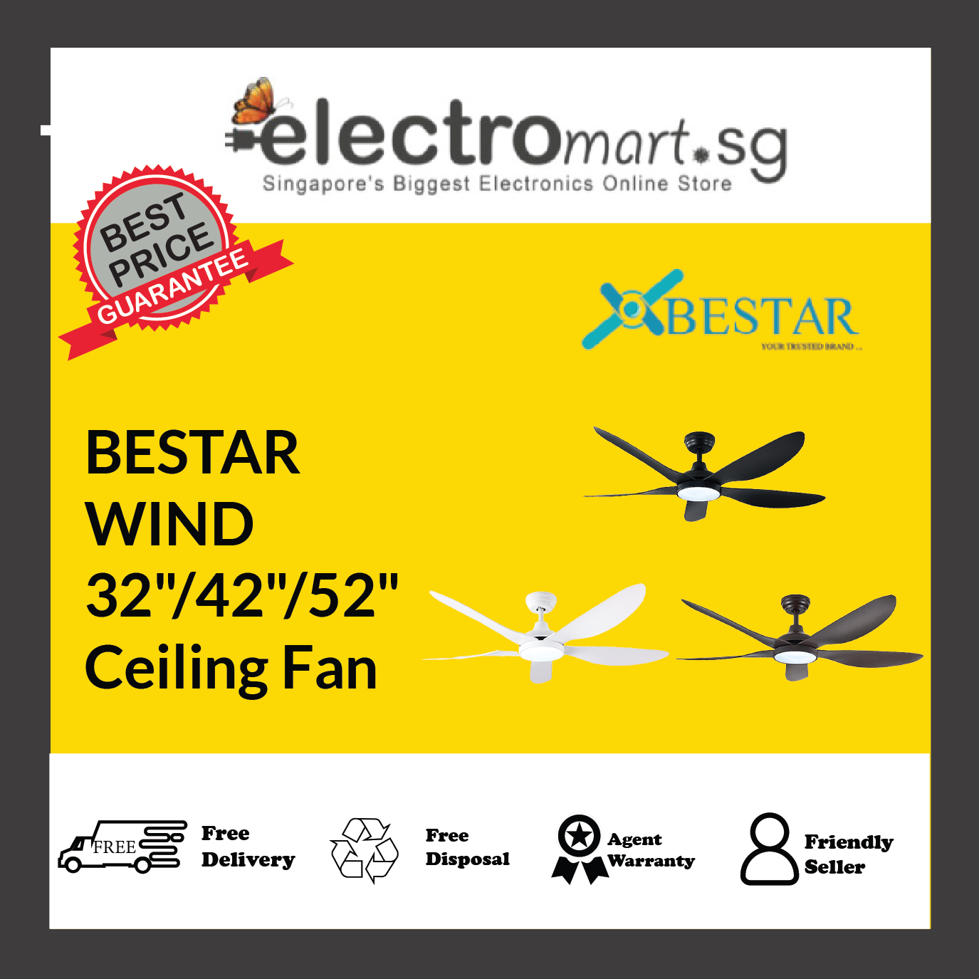 BESTAR WIND 32” / 42” / 52”  DC Motor Ceiling  Fan