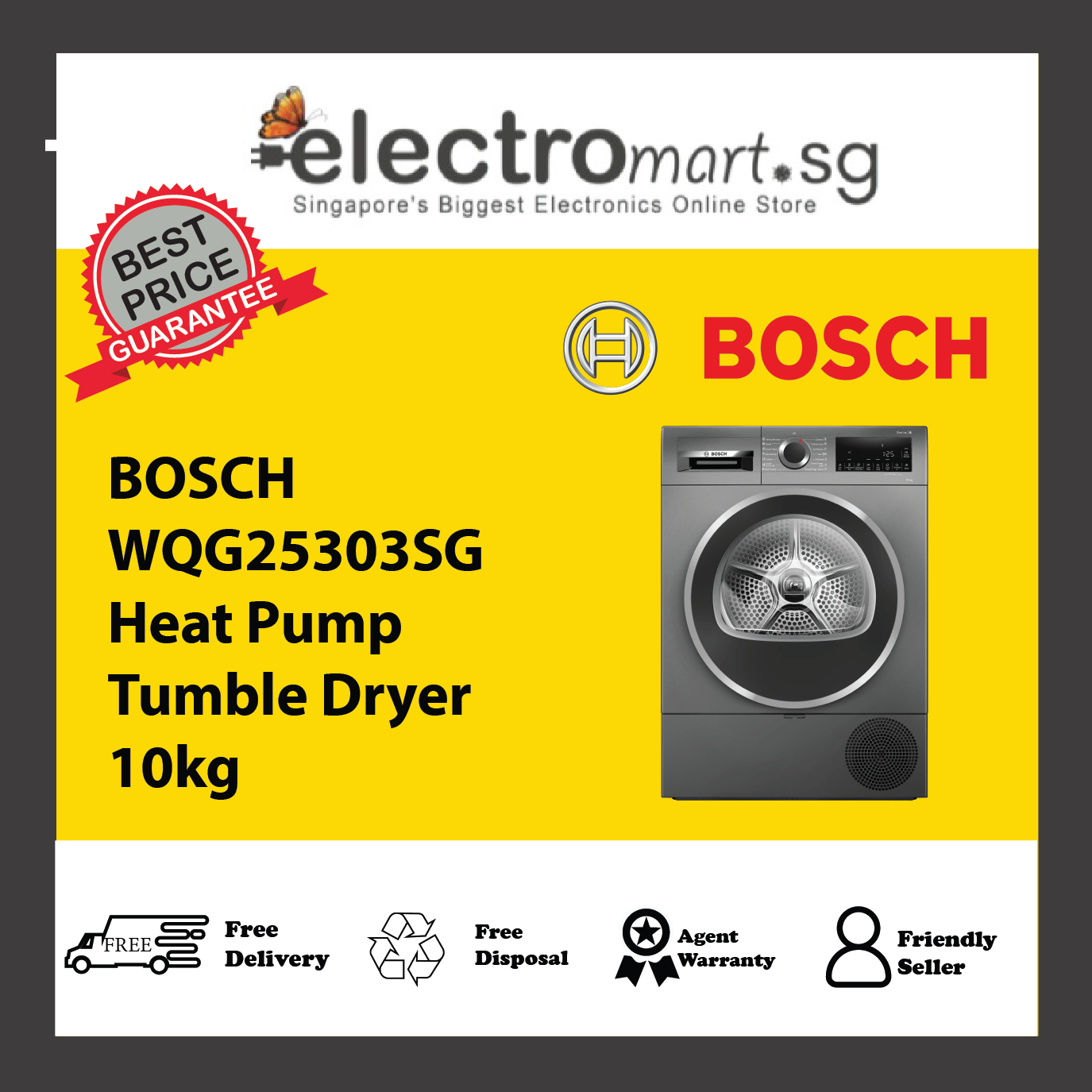 BOSCH WQG25303SG Heat Pump Tumble Dryer 10kg