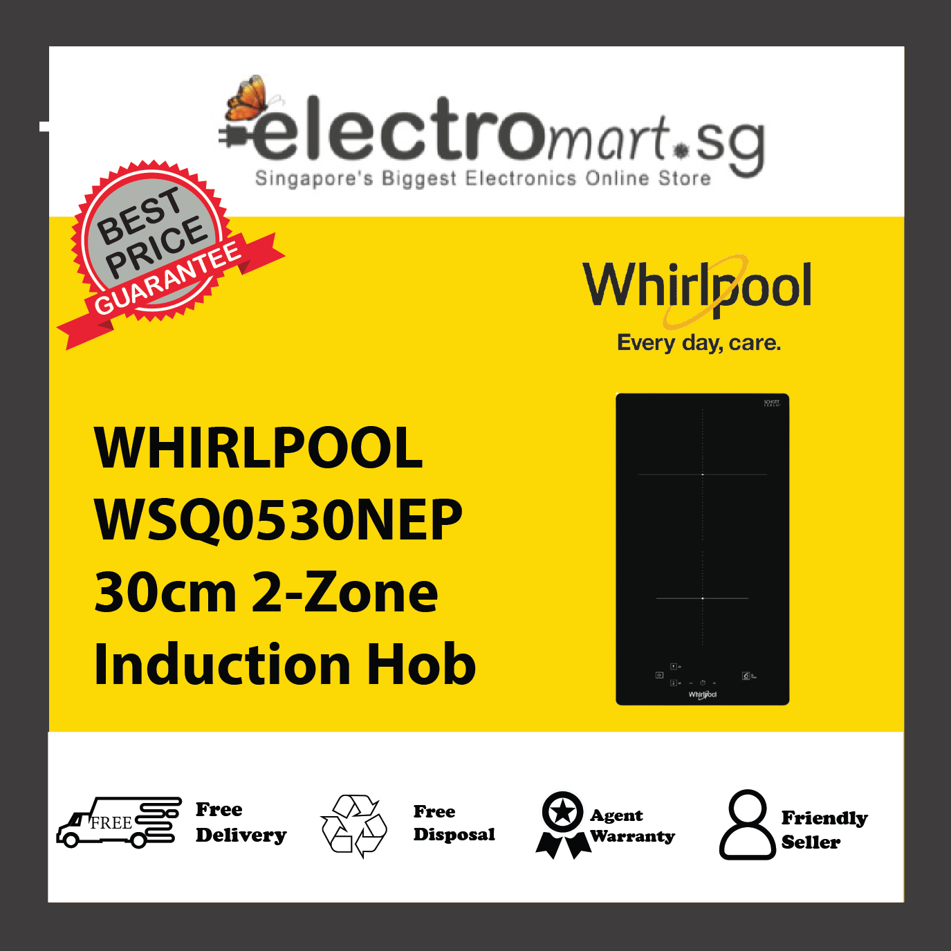 WHIRLPOOL WSQ0530NEP 30cm 2-Zone Induction Hob