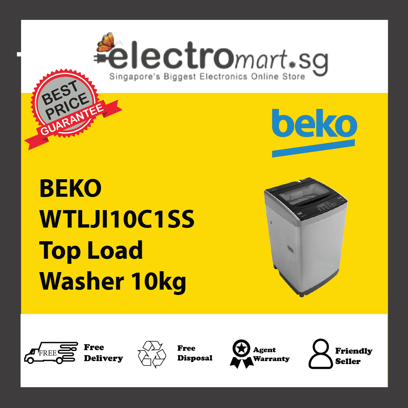 BEKO WTLJI10C1SS Top Load Washer 10kg