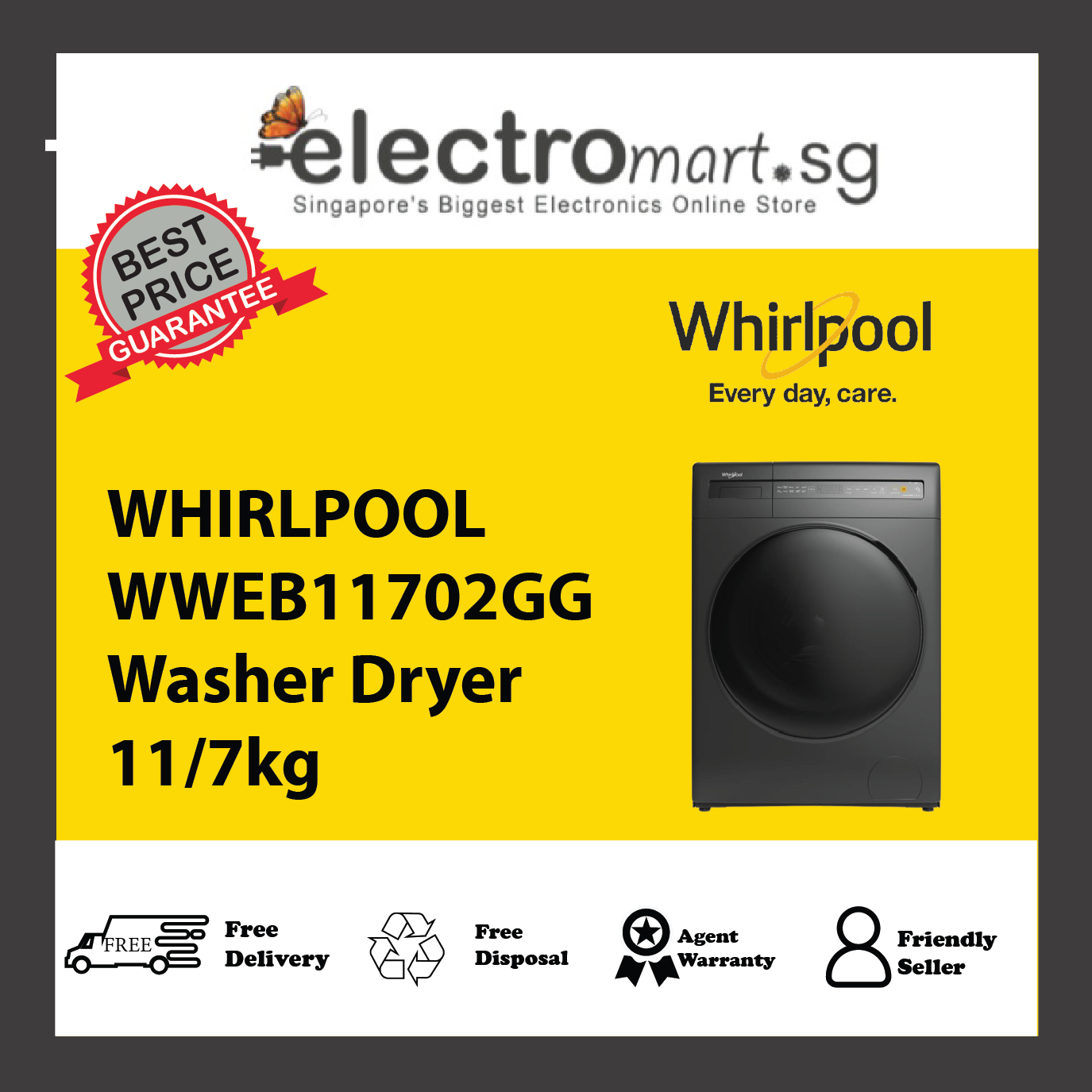 WHIRLPOOL WWEB11702GG Washer Dryer 11/7kg