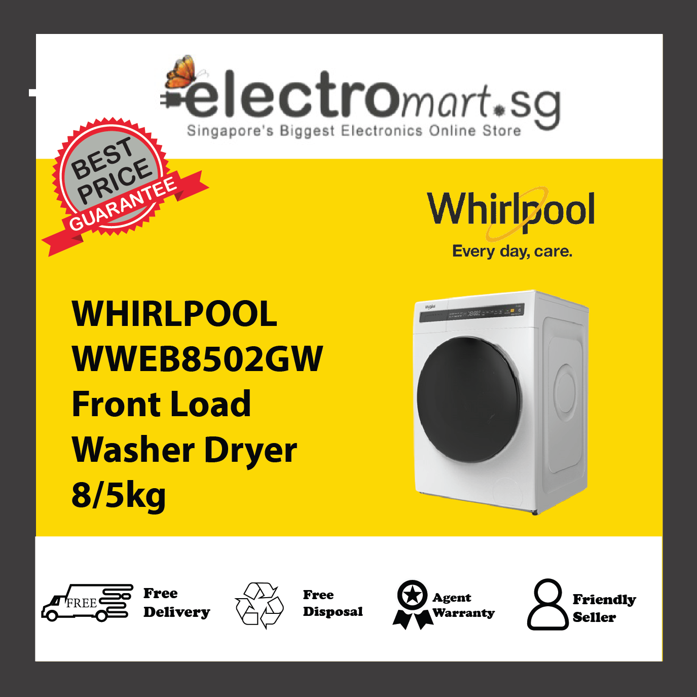 WHIRLPOOL WWEB8502GW Front Load Washer Dryer 8/5kg