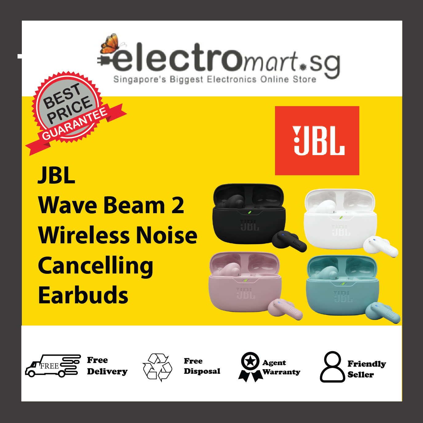 JBL Wave Beam 2 Wireless Noise Cancelling Earbuds