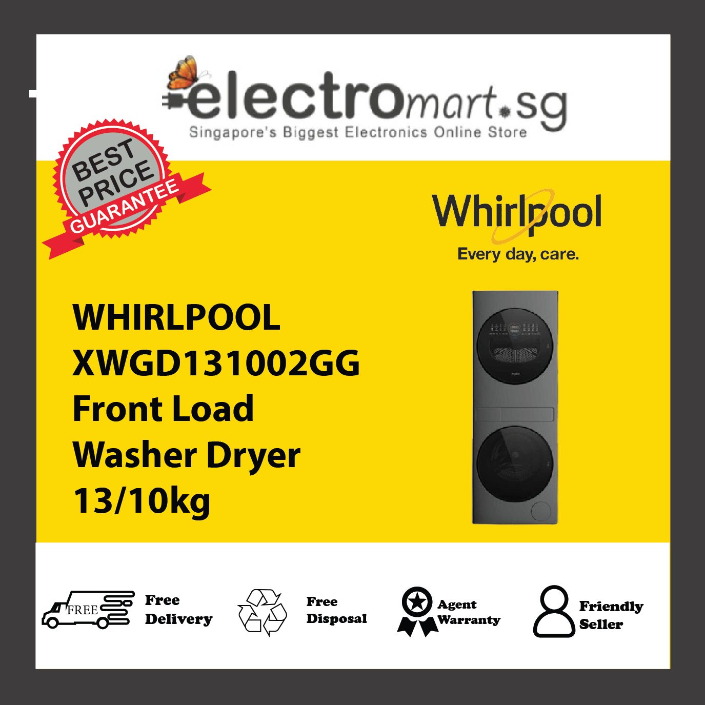 WHIRLPOOL XWGD131002GG Front Load Washer Dryer 13/10kg