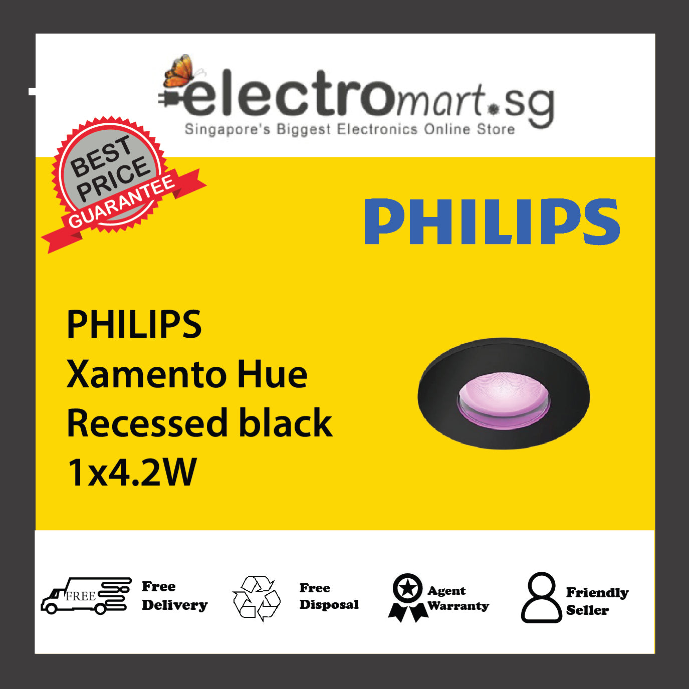 PHILIPS Xamento Hue Recessed black 1x4.2W