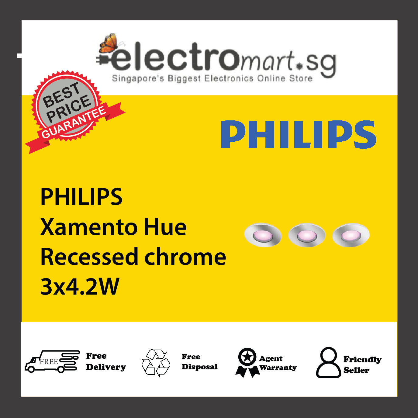 PHILIPS Xamento Hue Recessed chrome 3x4.2W