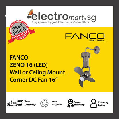 FANCO ZENO 16 (LED) Wall or Celing Mount Corner DC Fan 16”