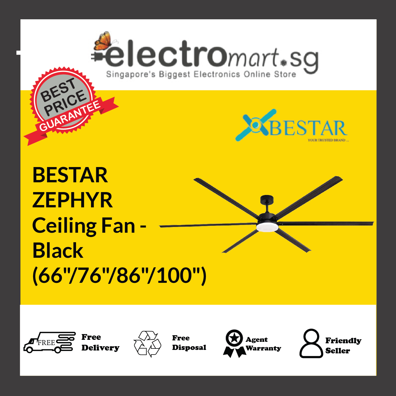 BESTAR ZEPHYR 66″/76″/86″/100″ Ceiling Fan