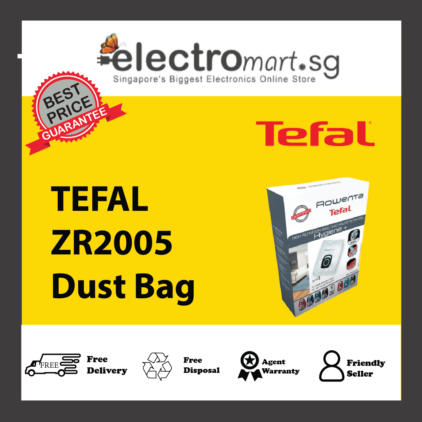 TEFAL ZR2005 Hygiene+ Dust Bag (4 pcs – for Silence Force 4A Series)