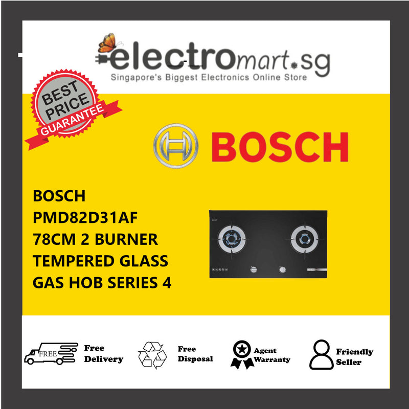 BOSCH PMD82D31AF  78CM 2 BURNER TEMPERED GLASS GAS HOB SERIES 4