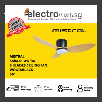 MISRAL Solar36-WD/BK 36" Solar36 3 Blades Ceiling Fan - Wood/Black