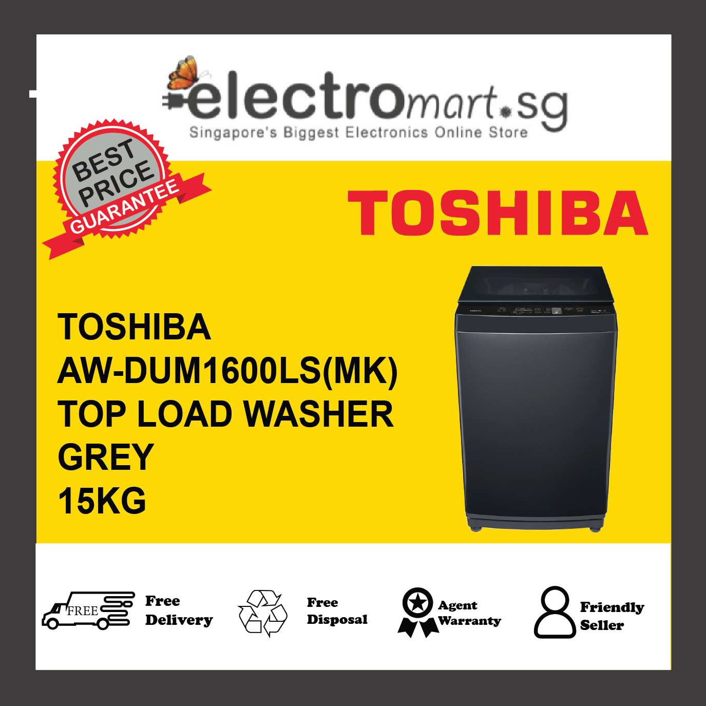 TOSHIBA AW-DUM1600LS(MK) Top Load Washing Machine 15kg