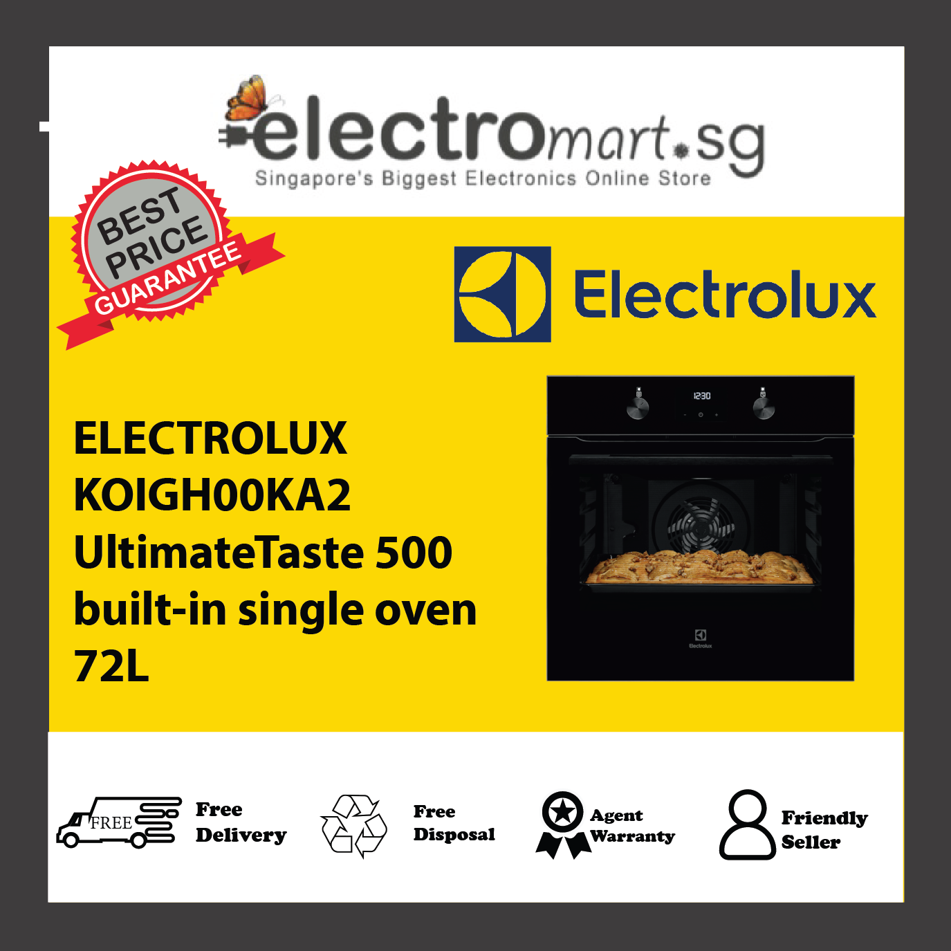 ELECTROLUX KOIGH00KA2 60cm UltimateTaste 500 built-in single oven with 72L capacity