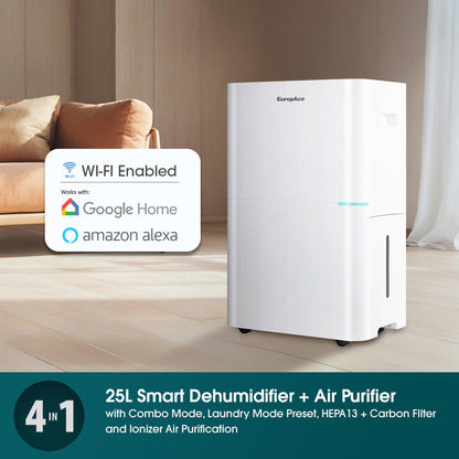 EUROPACE EDH5251BWHWIFI Smart Dehumidifier + Air Purifier 25L