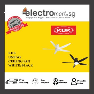 KDK U60FWS DC Ceiling Fan with Remote and Light- Short Rod, Black, 150cm