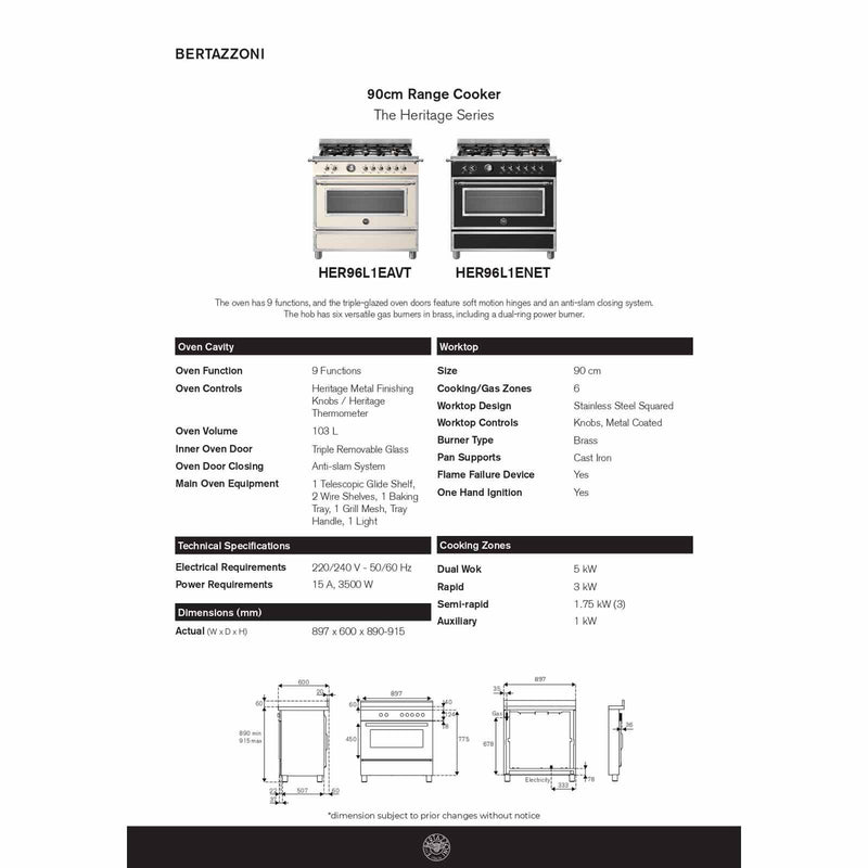 BERTAZZONI HER96L1ENET 90CM STANDING COOKER MATT BLACK