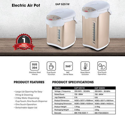 EuropAce EAP5502W Electric Air Pot 5L