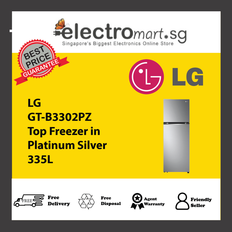 LG GT-B3302PZ Top Freezer in  Platinum Silver 335L