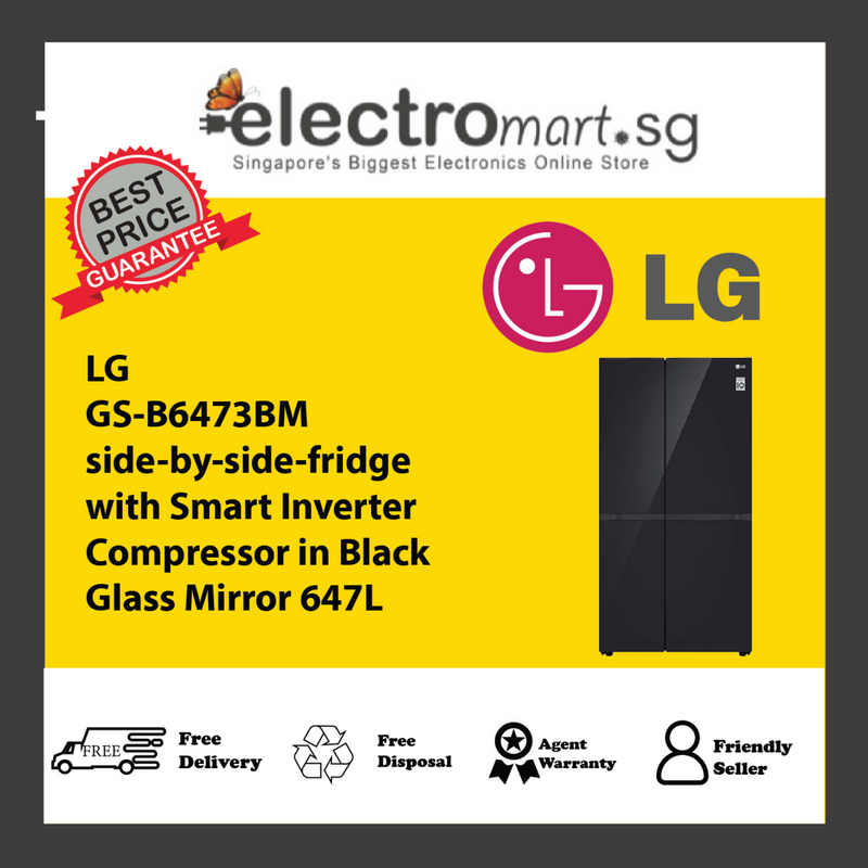 LG GS-B6473BM side-by-side-fridge  with Smart Inverter  Compressor in Black  Glass Mirror 647L