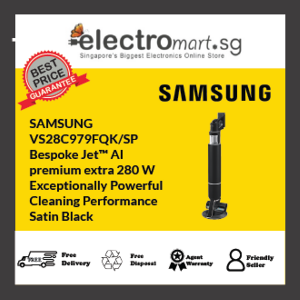 SAMSUNG VS28C979FQK/SP Bespoke Jet™ AI  premium extra 280 W  Exceptionally Powerful  Cleaning Performance  Satin Black