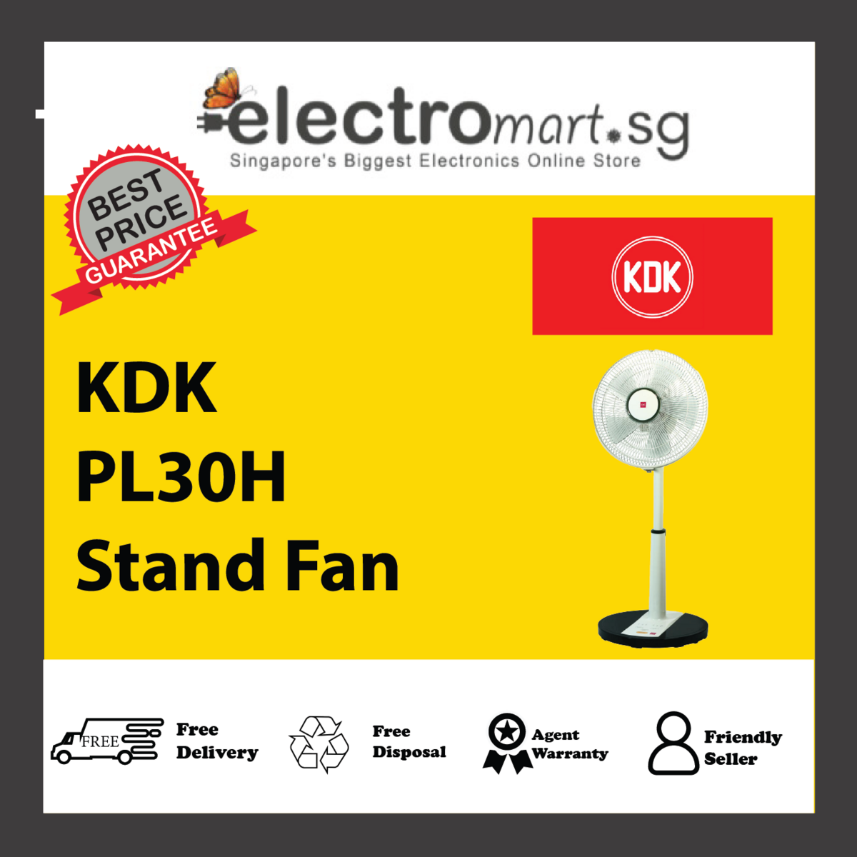 KDK PL30H 3-speed Stand Fan (30cm/12”)