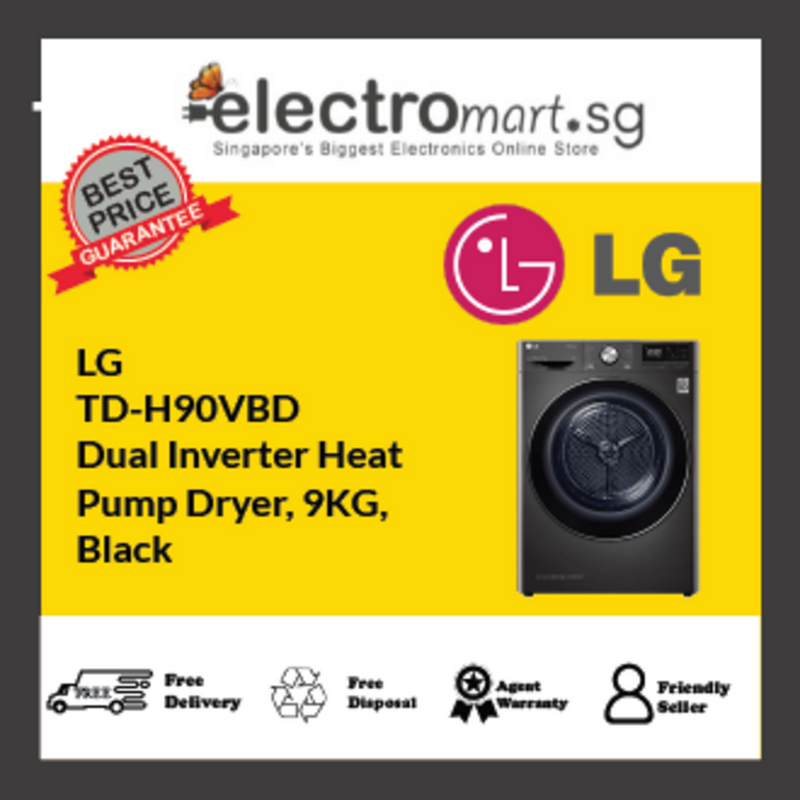 LG TD-H90VBD Dual Inverter Heat  Pump Dryer, 9KG,  Black