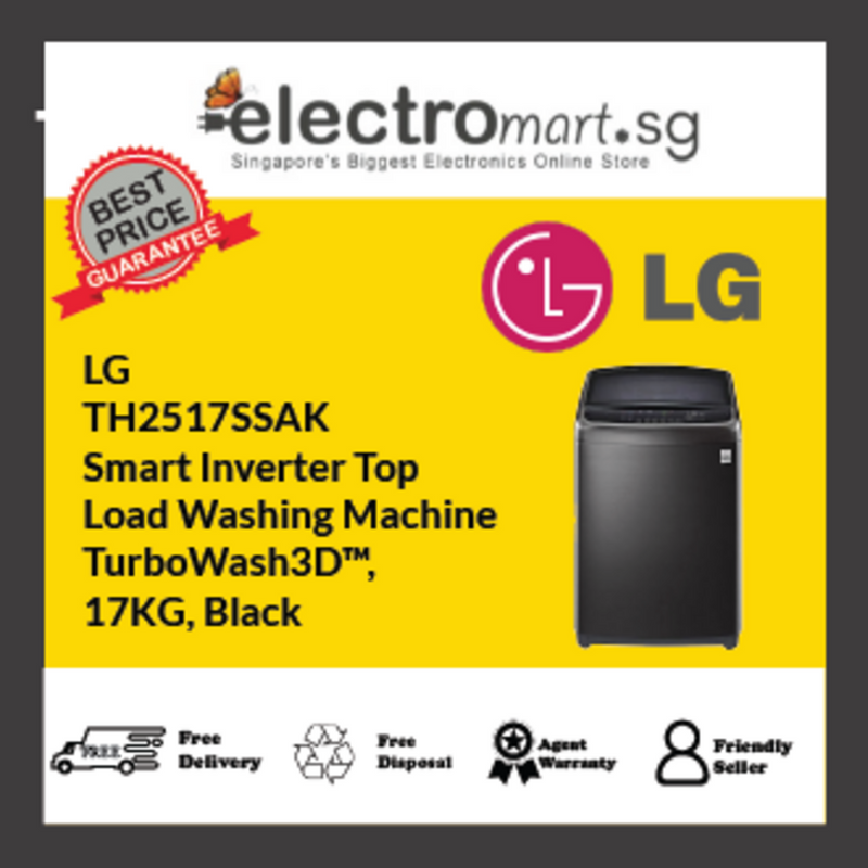 LG TH2517SSAK Smart Inverter Top  Load Washing Machine  TurboWash3D™,  17KG, Black