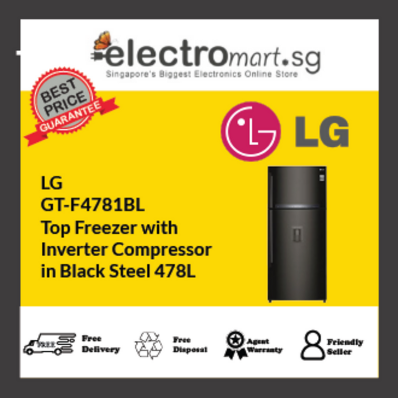 LG GT-F4781BL Top Freezer with  Inverter Compressor  in Black Steel 478L